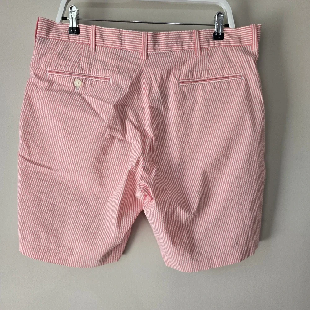Polo Golf Ralph Lauren‎ Mens 36 Pink White Seersucker Striped Shorts Preppy Y2K